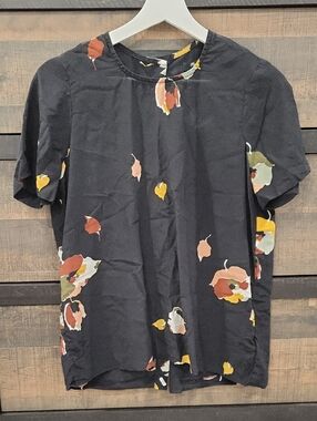 Madewell Black Floral Short-Sleeve Crewneck Top